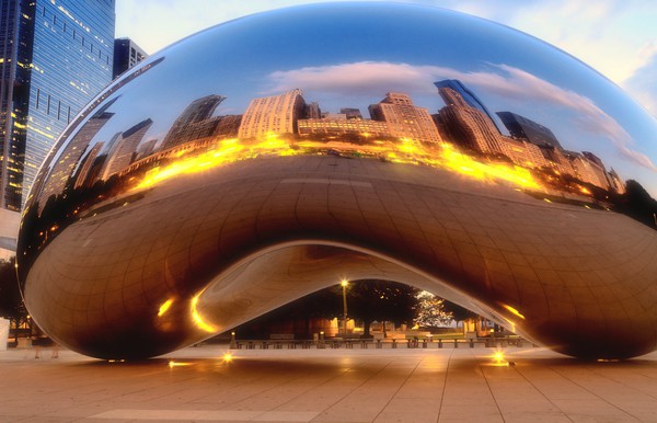 Full View and Reflection in the Bean - Architecture and Night Skyline