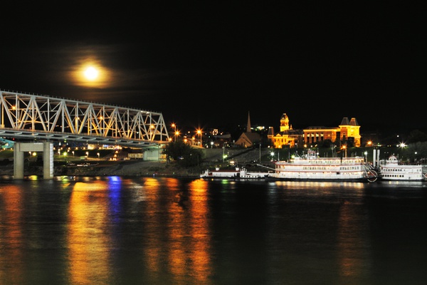 Cincinnati Moon from Riverwalk - Architecture and Night Skyline