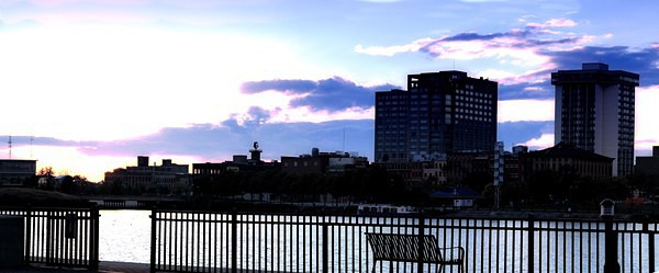 Sunset from Bench at Docks International Park - Architecture and Night Skyline