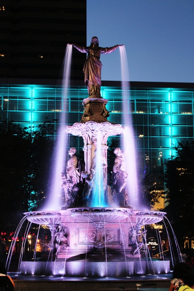 Fountain Square Statue in Blue - Architecture and Night Skyline