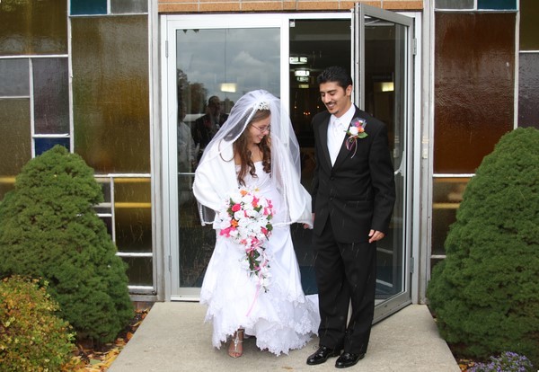 Bride and Groom Exit to bubbles - Wedding of Sam and Jessica