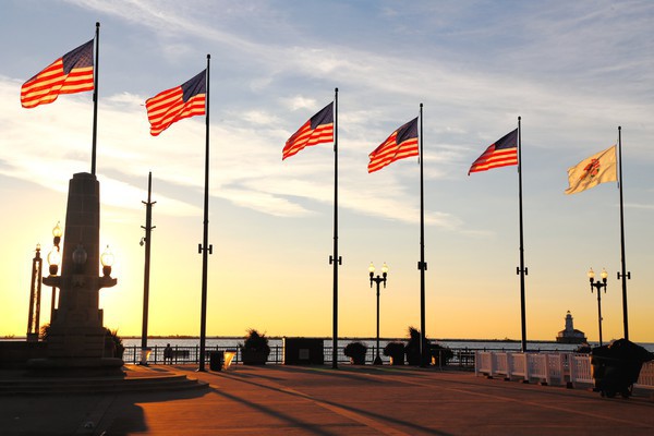 Navy Pier Flags at Sunrise - Architecture and Night Skyline