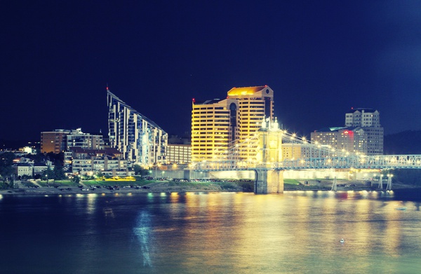 Cincinnati Riverwalk at Night - Architecture and Night Skyline