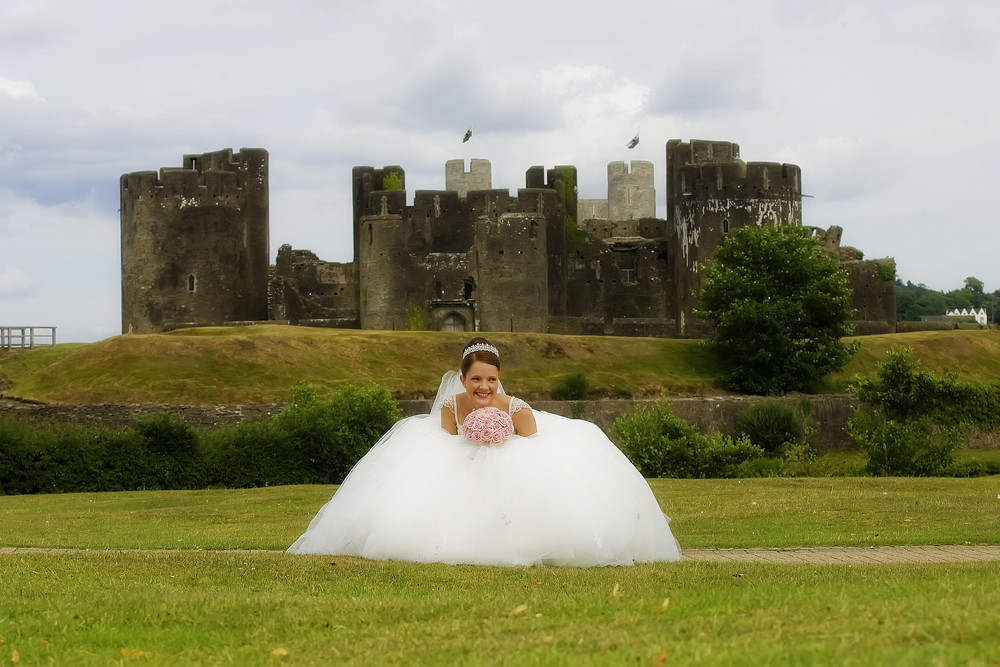 Bride at Caerphilly Castle - Wedding Photography at Caerphilly Castle