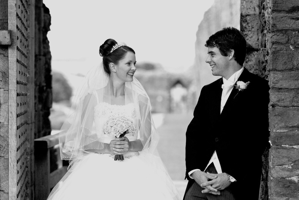 Bride and Groom at Caerphilly Castle - Wedding Photography at Caerphilly Castle