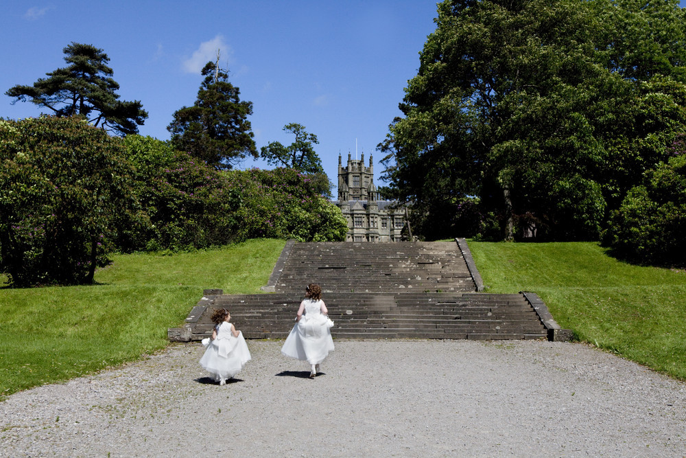 Flower girls playing at Margam Orangery - Wedding Photography at Margam Orangery
