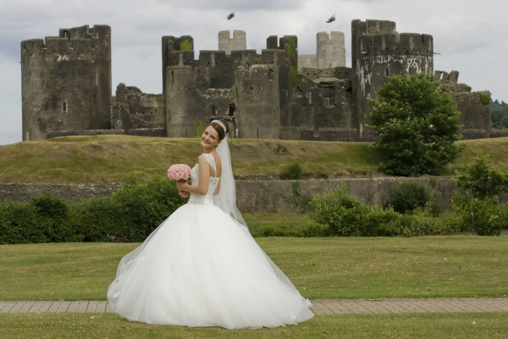 Bride at Caerphilly Castle - Wedding Photography at Caerphilly Castle