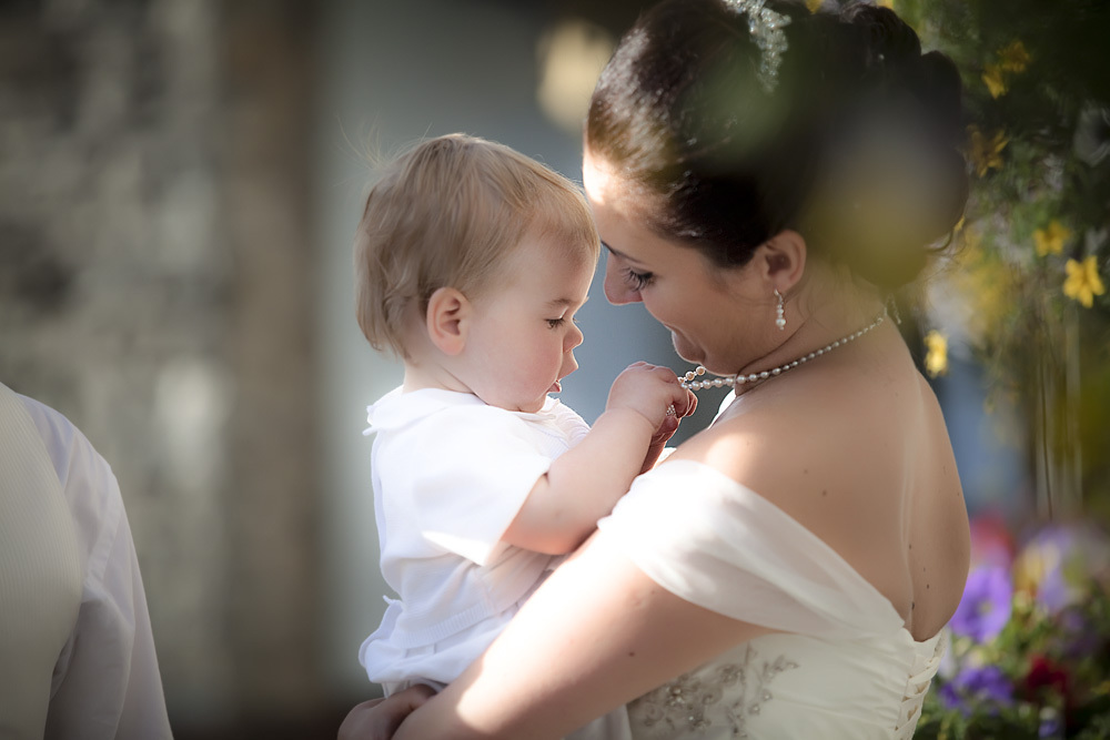 Bride and son at Bear Hotel, Cowbridge - Wedding Photography at The Bear Hotel, Cowbridge