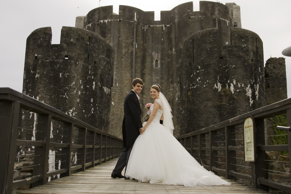 Bride & Groom at Caerphilly Castle - Wedding Photography at Caerphilly Castle