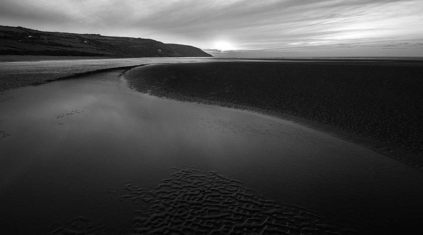 Poppit Sands sunset - Black and White