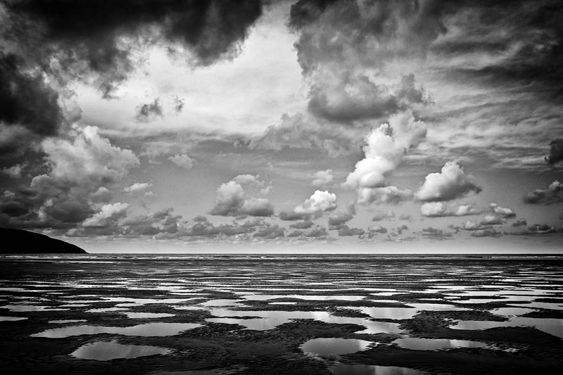 Poppit Sands Cloud Reflection - Black and White