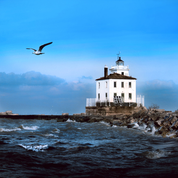 lighthouse with breaking waves [color] - COASTAL [Color]