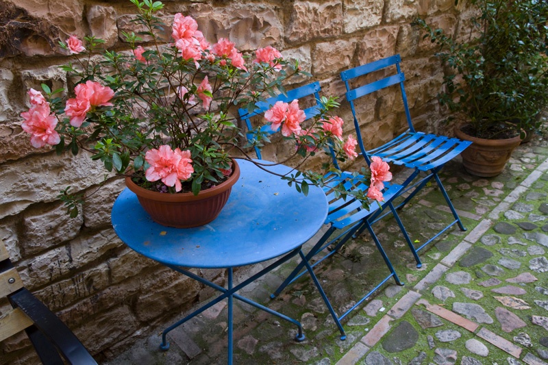 Spello - Blue Table  Chairs - Umbria - April 2010