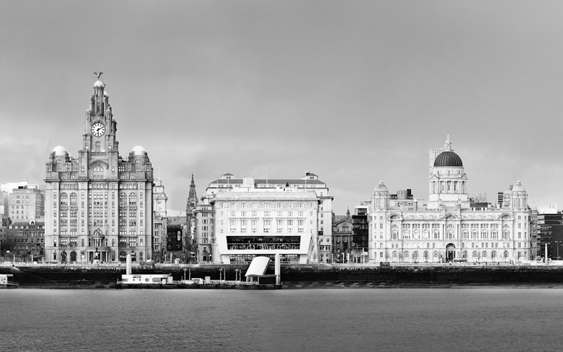 LIVERPOOL PIER HEAD FROM WIRRAL BLACK AND WHITE - Black & White