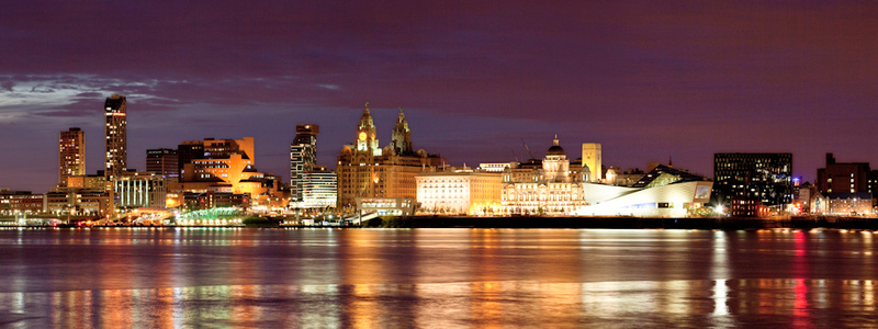 LIVERPOOL SKYLINE REFLECTIONS FROM WOODSIDE PANORAMA - Colour