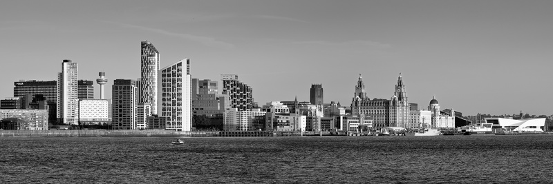 LIVERPOOL SKYLINE FROM EGREMONT BLACK AND WHITE