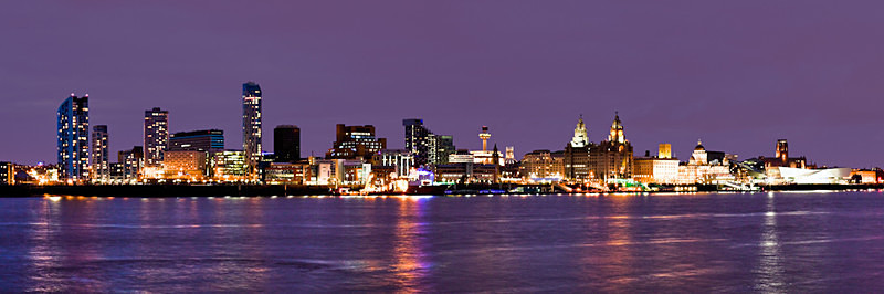 LIVERPOOL PURPLE SKYLINE AT NIGHT FROM SEACOMBE - Liverpool