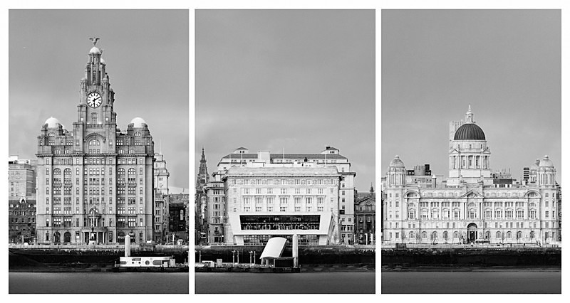LIVERPOOL PIER HEAD FROM WIRRAL B&W TRIPTYCH - Black & White
