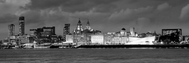 LIVERPOOL SKYLINE AT NIGHT FROM WOODSIDE B&W - Black & White