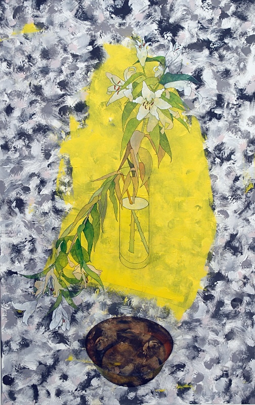 Yellow Gash Oil  38in x60 in - Flower Paintings