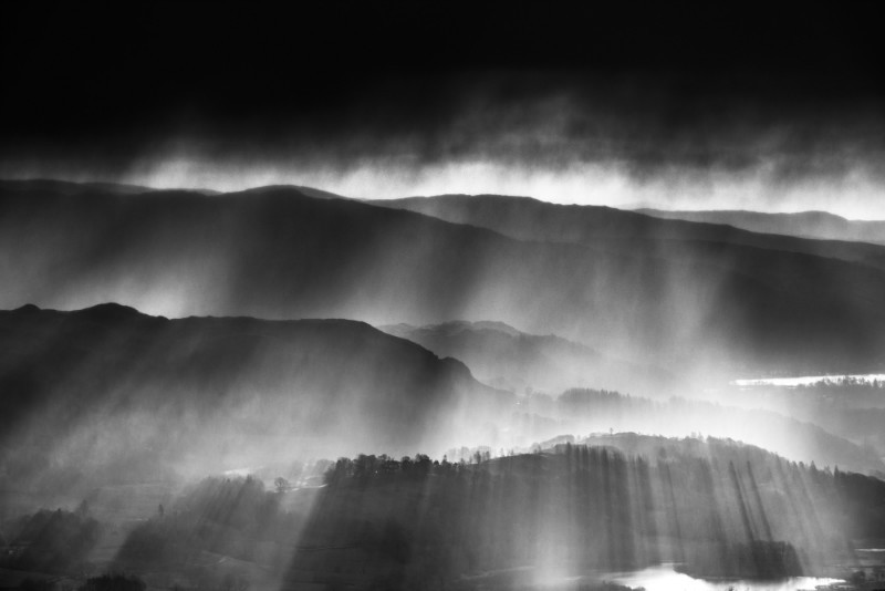 Elterwater Snow storm & Light, Lake District - Black-and-white