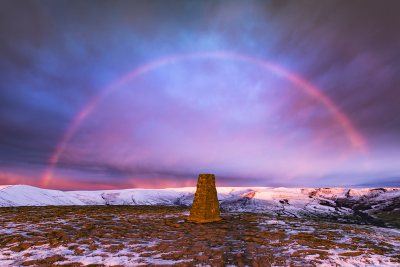 Winter rainbow over Mam Tor summit - Peak District & surrounding area