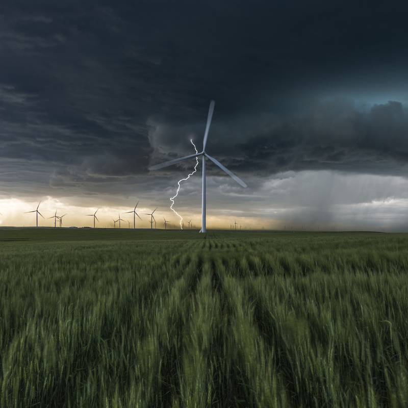 Lightning Bolt over a wind farm