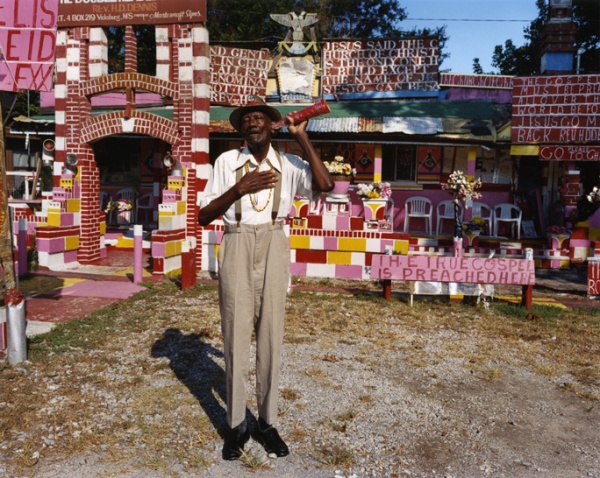 Reverend HD Dennis with Ear Trumpet, Mississippi, #1, 2005 - The True Gospel Preached Here