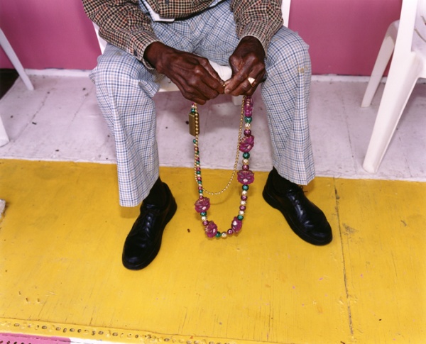Reverend HD Dennis on Porch, Mississippi, 2004 - The True Gospel Preached Here