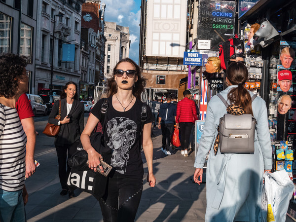 Woman with Black Lipstick Oxford Street 2019 - Hear Victoria Here