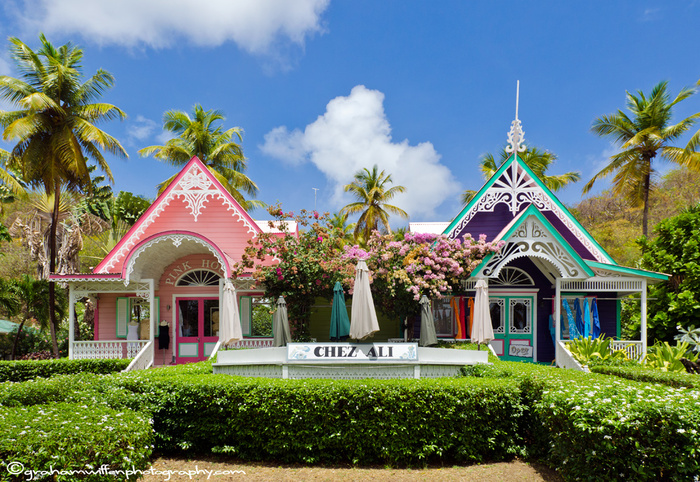 The colourful boutiques on the Mustique waterfront